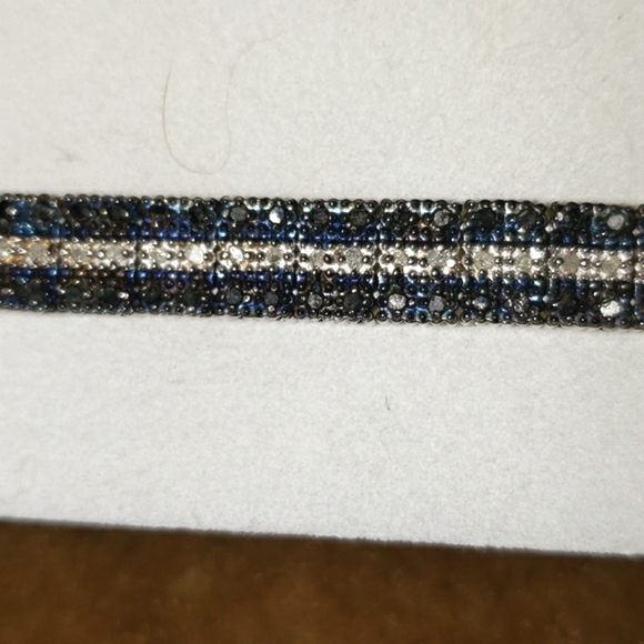 7.5" Blue +White Diamond Sterling Silver Bracelet /w platinum overlay, 1 carat - Picture 4 of 7